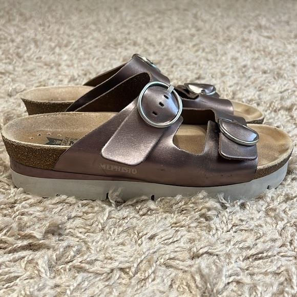 MEPHISTO Buckle Sandals Metallic Rose Gold Size 38 | 8 - Picture 4 of 15